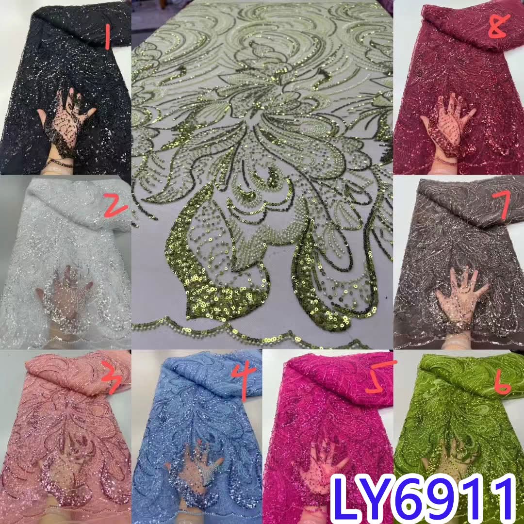 Collage of various glittery fabric swatches with decorative patterns and colorful backgrounds.